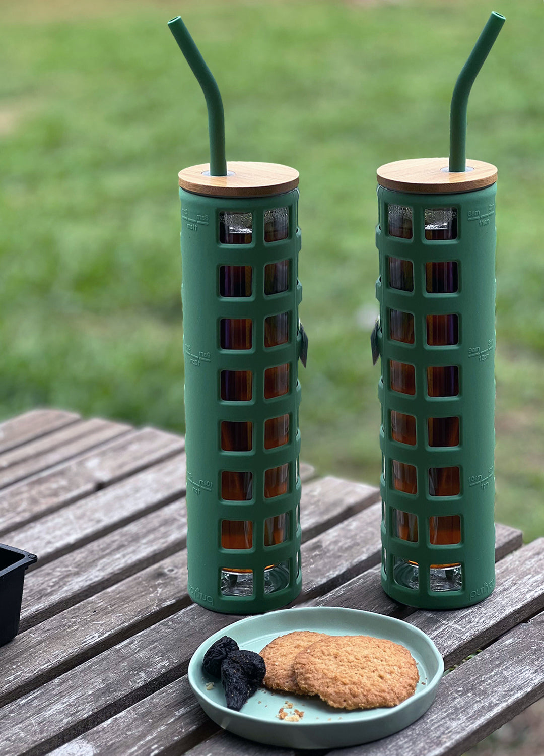 Glass Water Cups With Wooden Lids And Straws, Heat Resistant High