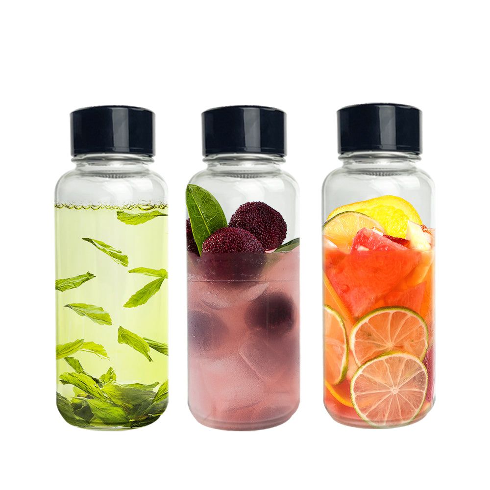 All About Juicing Clear Glass Water Bottles Set - 6 Pack Wide